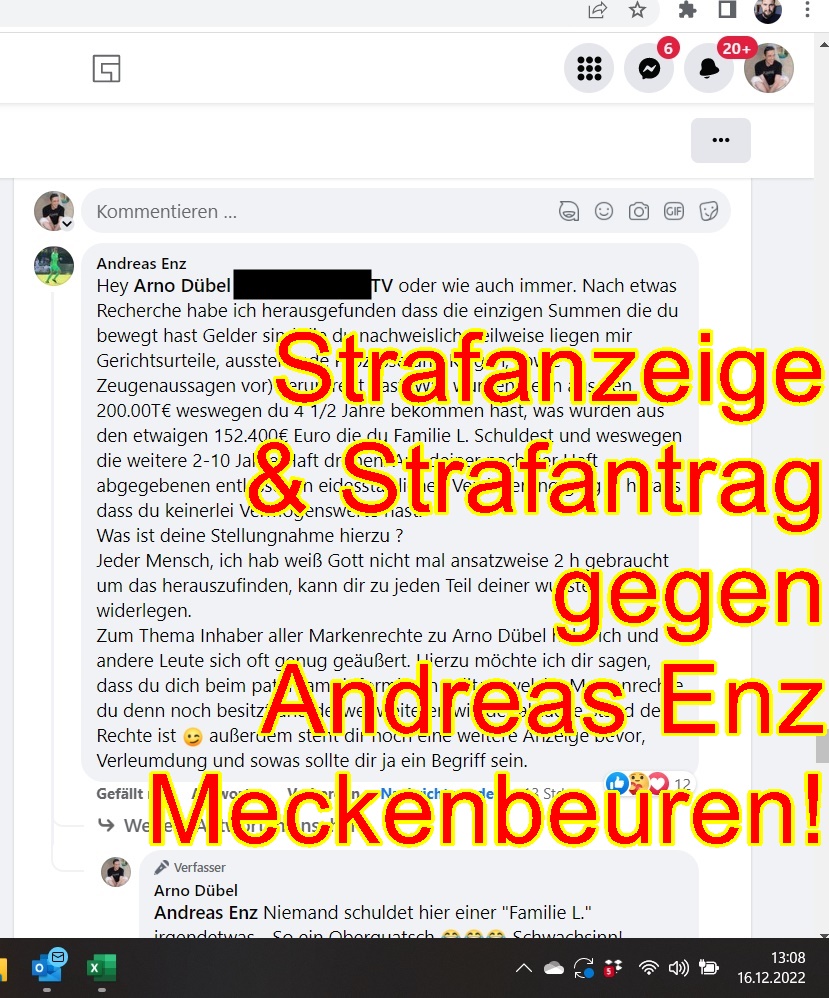 Strafanzeige & Strafantrag gegen Andreas Enz aus Meckenbeuren | Hass im Netz